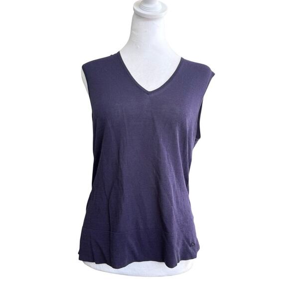 Ferragamo Logo Plaque Knit Blue Purple Tank Top Vet large Sleeveless Blouse - Picture 8 of 16